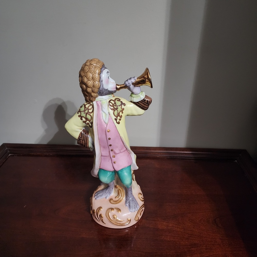Andrea By Sadek Porcelain Monkey Playing Horn Trumpet 13" Tall Stunning Musical